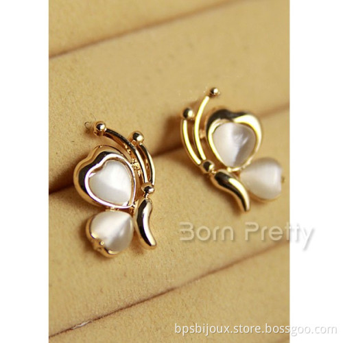 1Pair Newly Earrings Rhinestones Butterfly Heart-shape Design Ear Studs